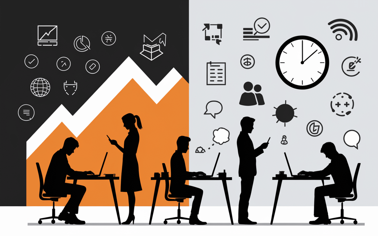 Bureau moderne personnes utilisant jenji gain temps et productivite