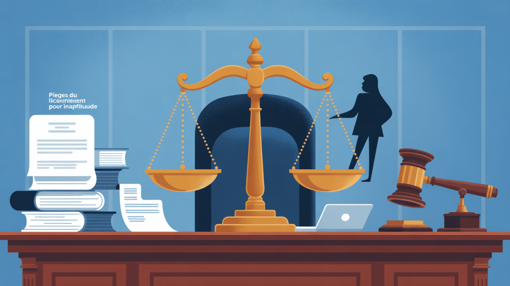 illustration bureautique avec balance de justice sur le piège du licenciement pour inaptitude