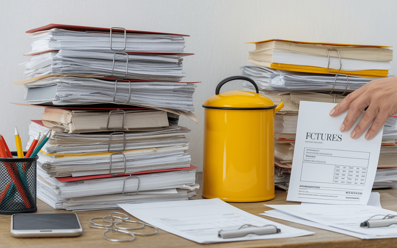 Tri papiers administratifs maison poubelle jaune