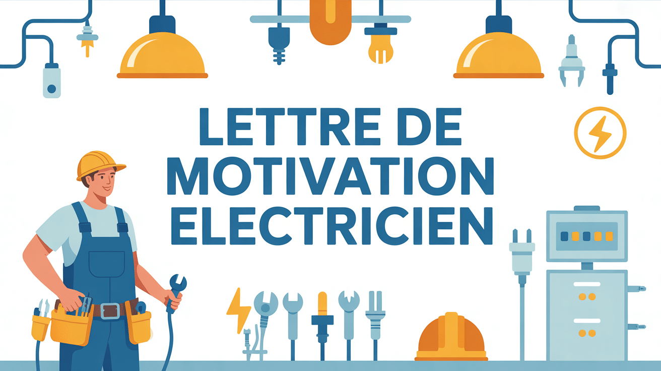Lettre de motivation electricien illustration professionnelle fond bleu orange
