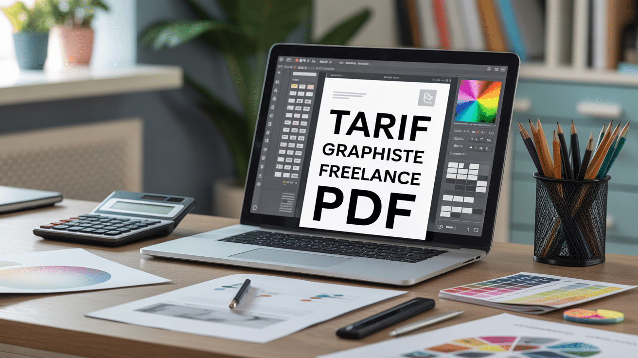 bureau moderne avec tarifs graphiste freelance pdf affiché