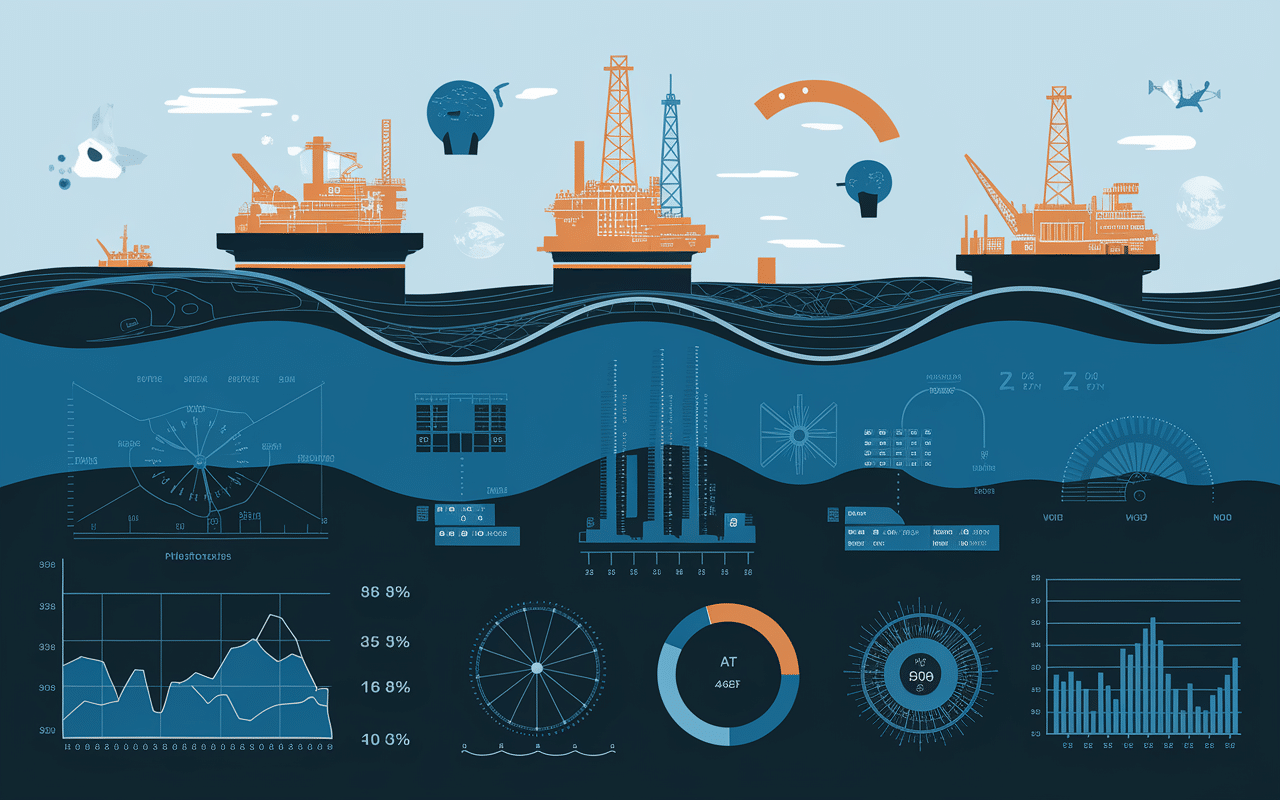 Infographie deep offshore technology avec profondeur et données