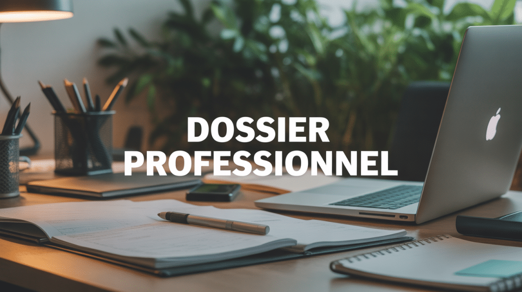 Bureau avec dossier professionnel, ordinateur et documents