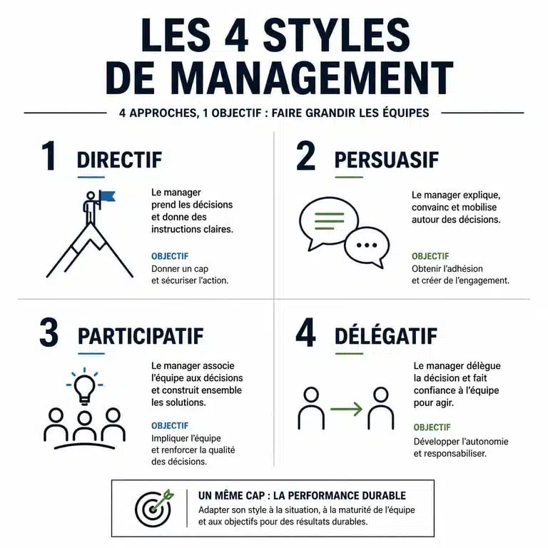 Tableau comparatif des 4 styles de management pour encadrer une équipe efficacement