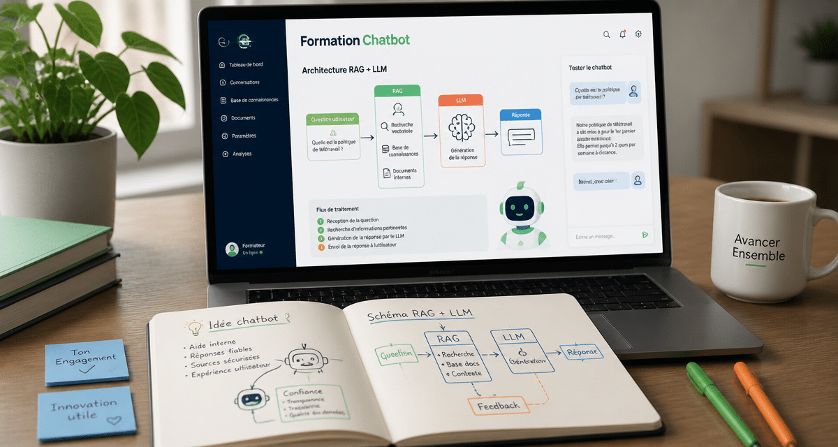 formation chatbot interface RAG LLM sur bureau moderne