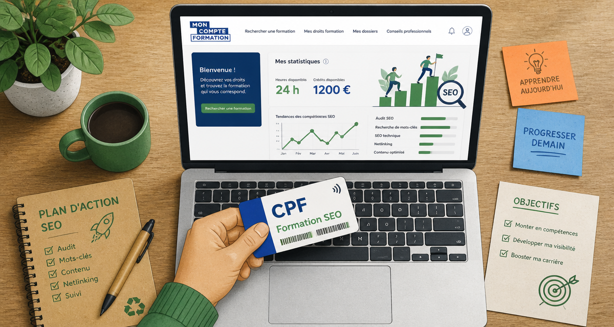 formation seo cpf carte sur clavier et graphique
