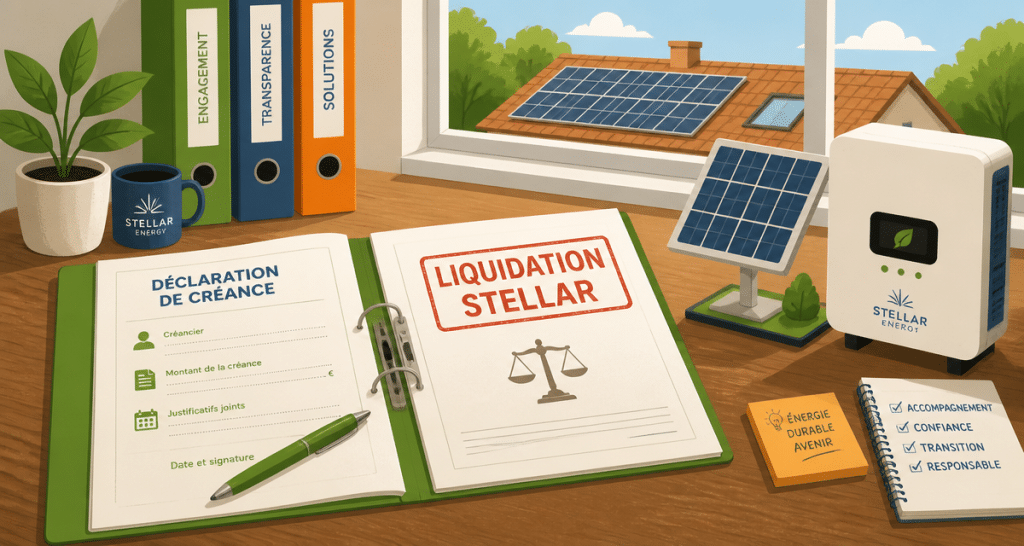 dossier créance liquidation stellar environnement panneaux solaires