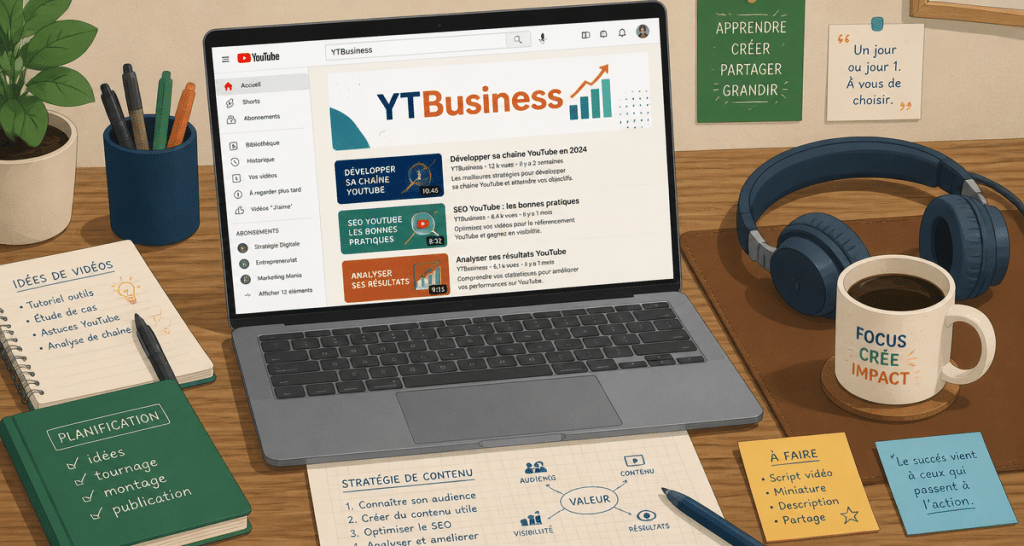 ytbusiness interface YouTube sur ordinateur portable