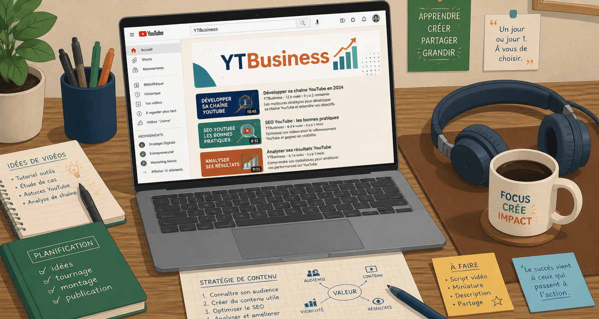 ytbusiness interface YouTube sur ordinateur portable