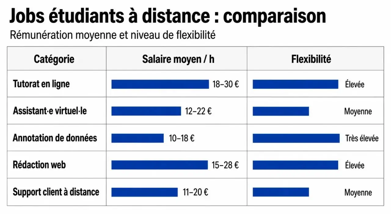 Infographie comparative des jobs étudiants en ligne : rémunération et flexibilité