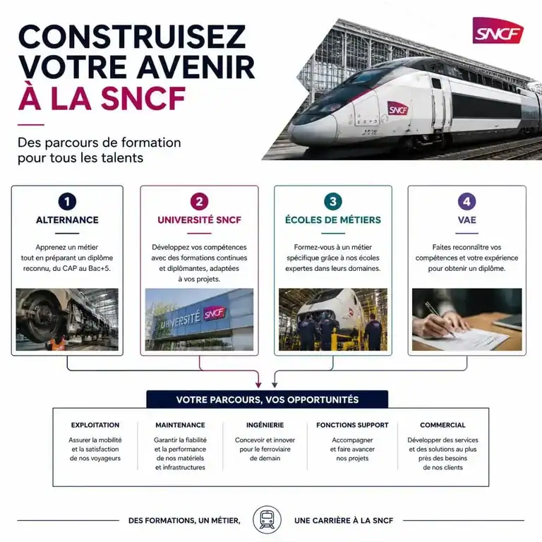 Infographie des dispositifs de formation et d'évolution professionnelle RH SNCF
