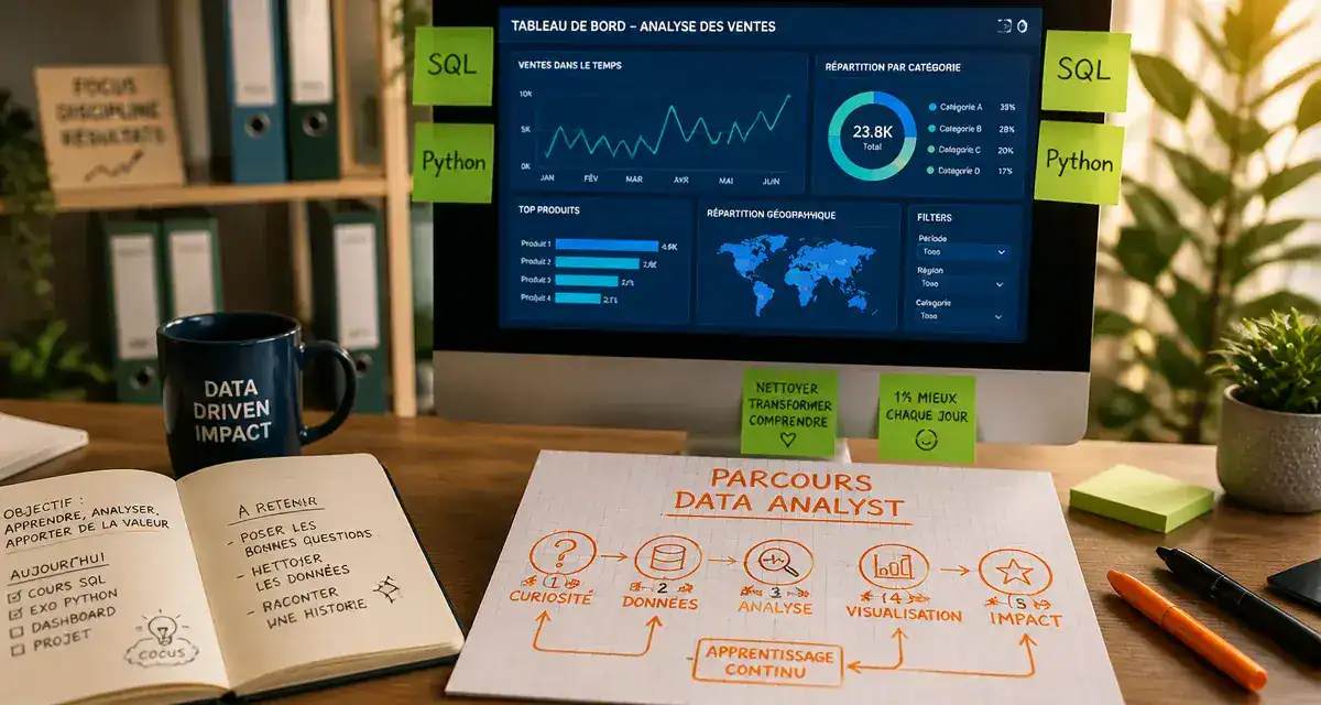 Reconversion data analyst : 3 étapes pour réussir, tableau de bord et parcours SQL Python
