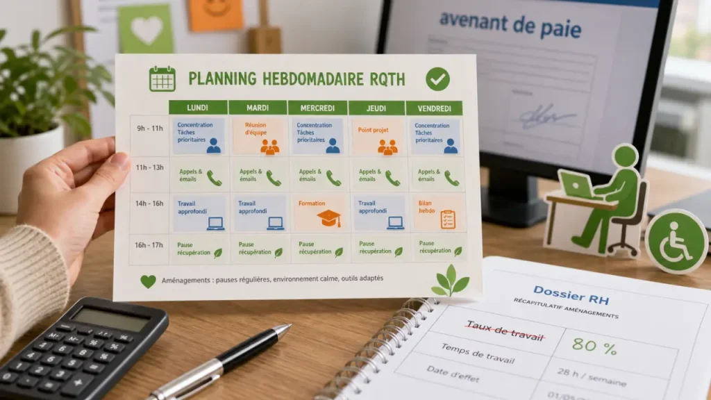 Aménagement horaire RQTH salaire : planning de travail RQTH et paie en baisse
