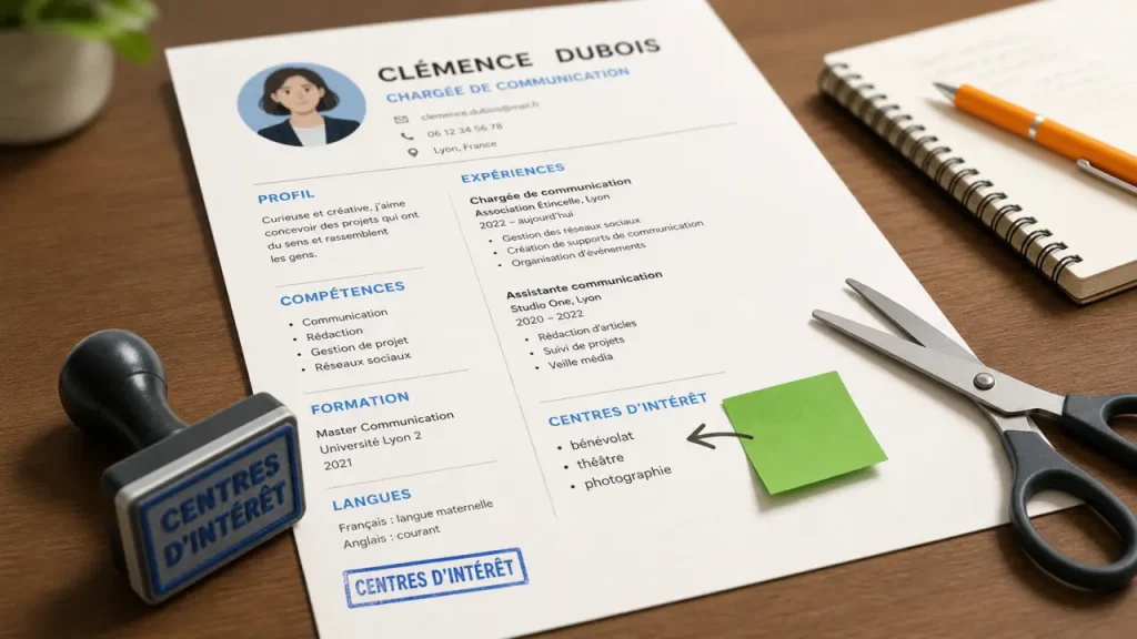 Centre d intérêt CV : exemples sur un CV imprimé, bénévolat, théâtre, photographie