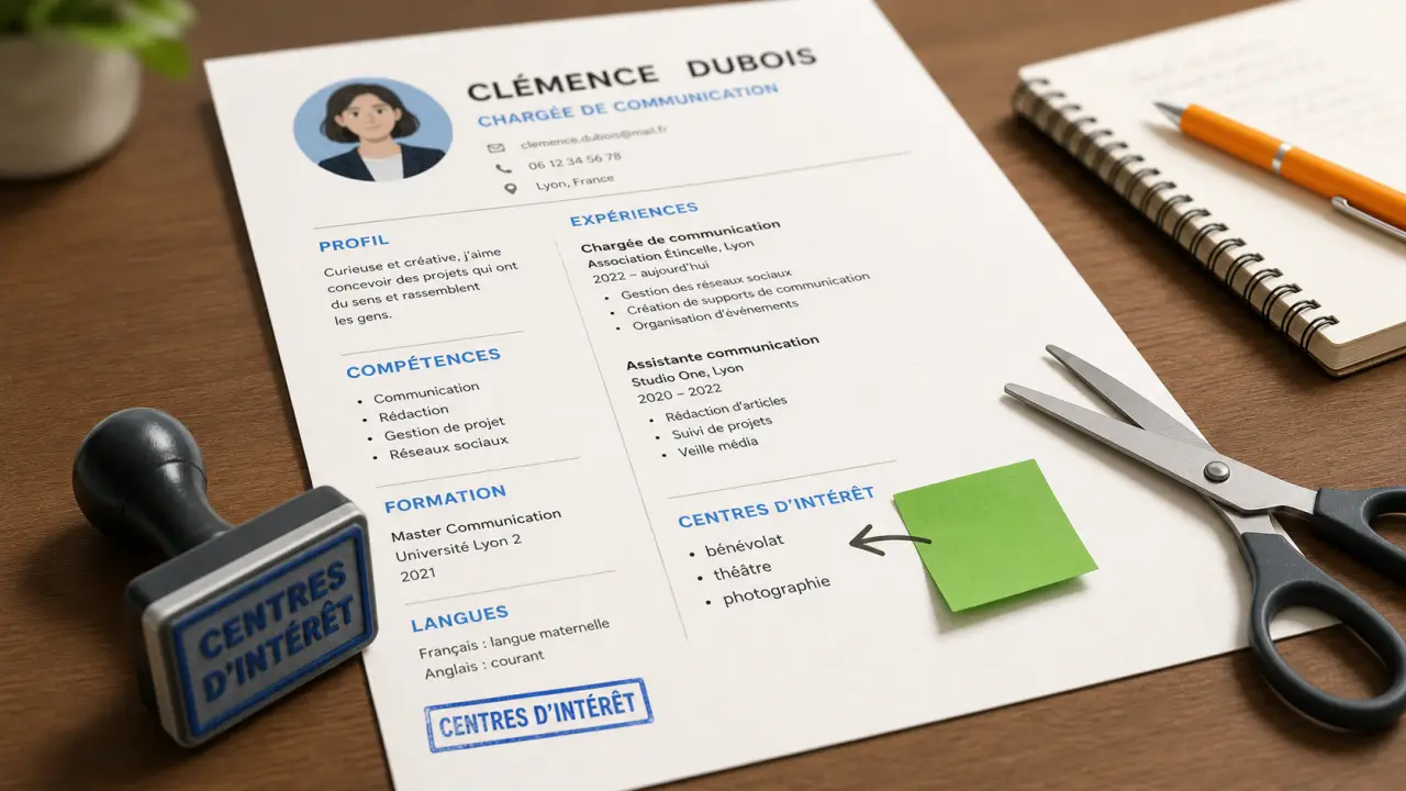 Centre d intérêt CV : exemples sur un CV imprimé, bénévolat, théâtre, photographie