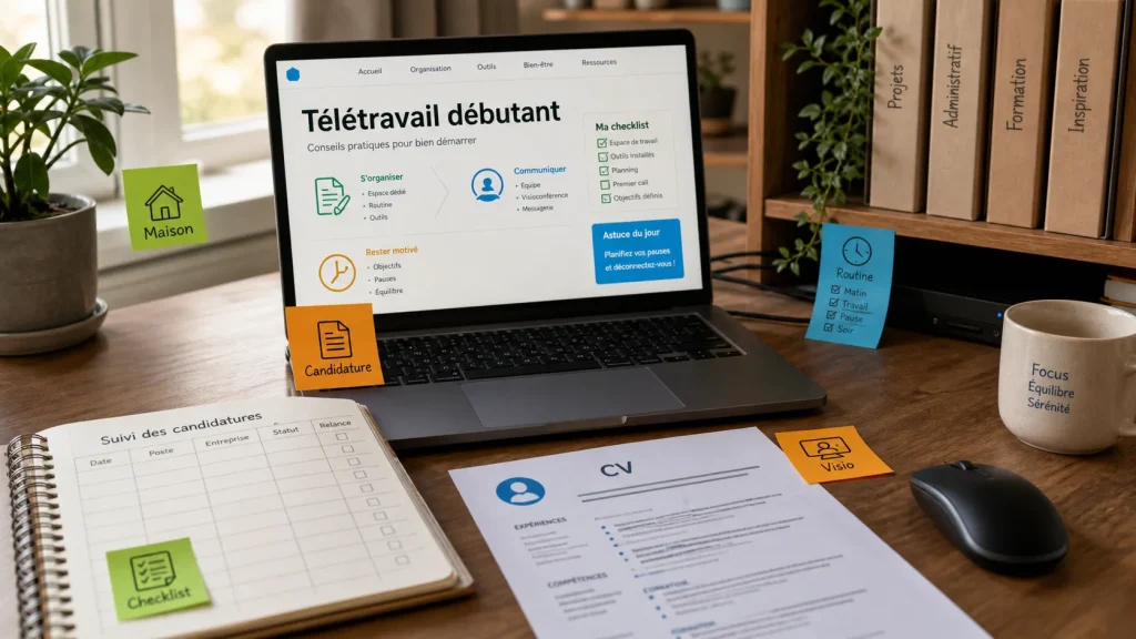 Emploi télétravail sans expérience : bureau à domicile pour débutant avec CV et suivi des candidatures