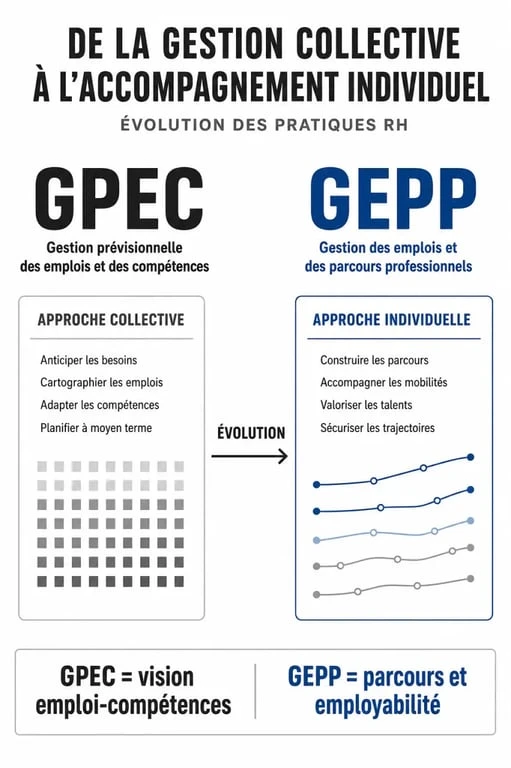 Infographie comparative entre GPEC et GEPP pour comprendre la signification de la GPEC