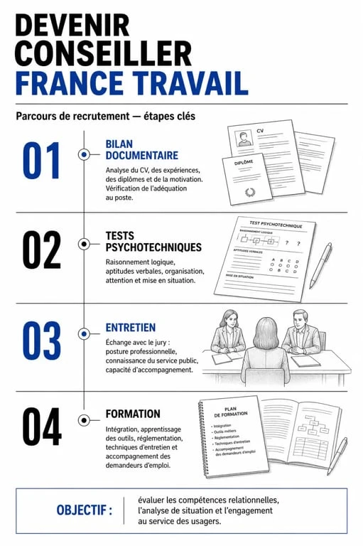 Étapes du processus de recrutement pour devenir conseiller France Travail