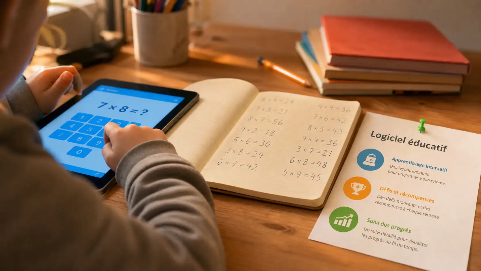 Logiciels educatifs : enfant sur tablette pour apprendre