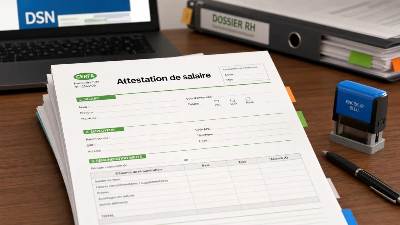 Modèle attestation de salaire pdf : CERFA 11135*04, DSN et erreurs à éviter