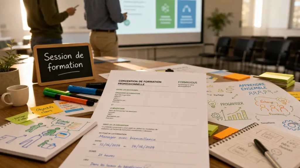Session de formation en salle : participants et supports de formation