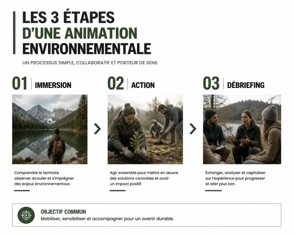 Schéma des étapes d'une animation environnementale par le jeu