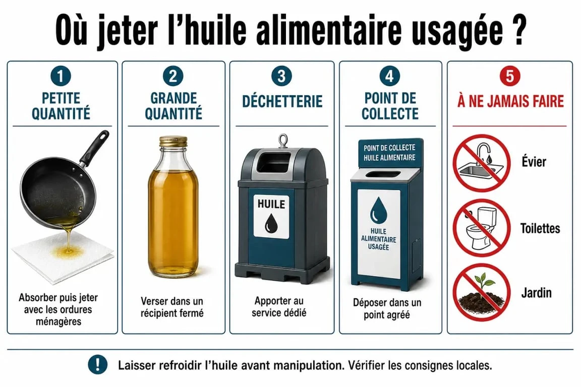 Où jeter l huile : schéma des options selon la quantité et le point de collecte