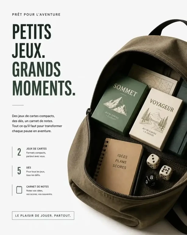 Sélection de jeux de société de voyage compacts dans un sac à dos