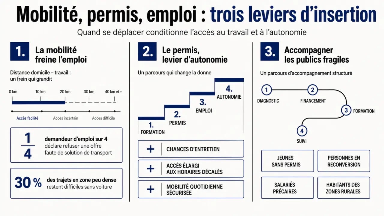 L'apprentissage de la conduite comme levier d'autonomie et d'insertion professionnelle, graphique éditorial sur la mobilité et l'emploi