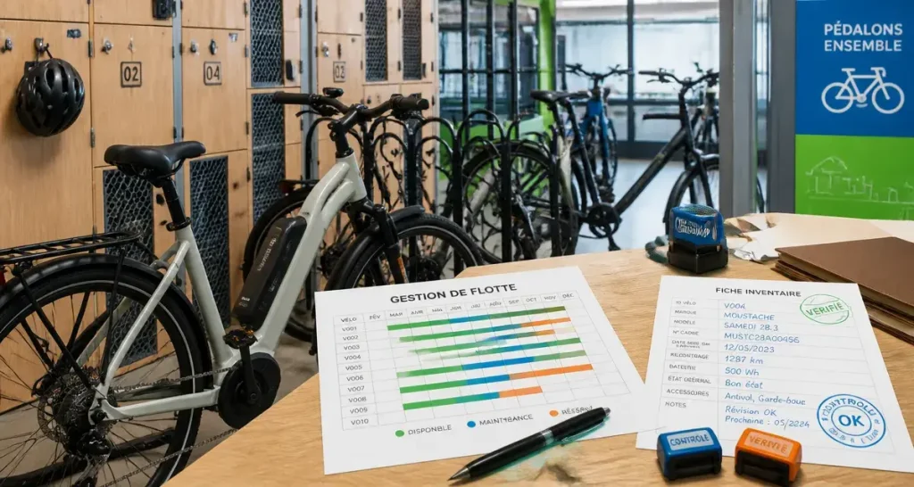 Gestion de flotte vélo en entreprise : local vélos VAE sécurisé avec antivol et inventaire