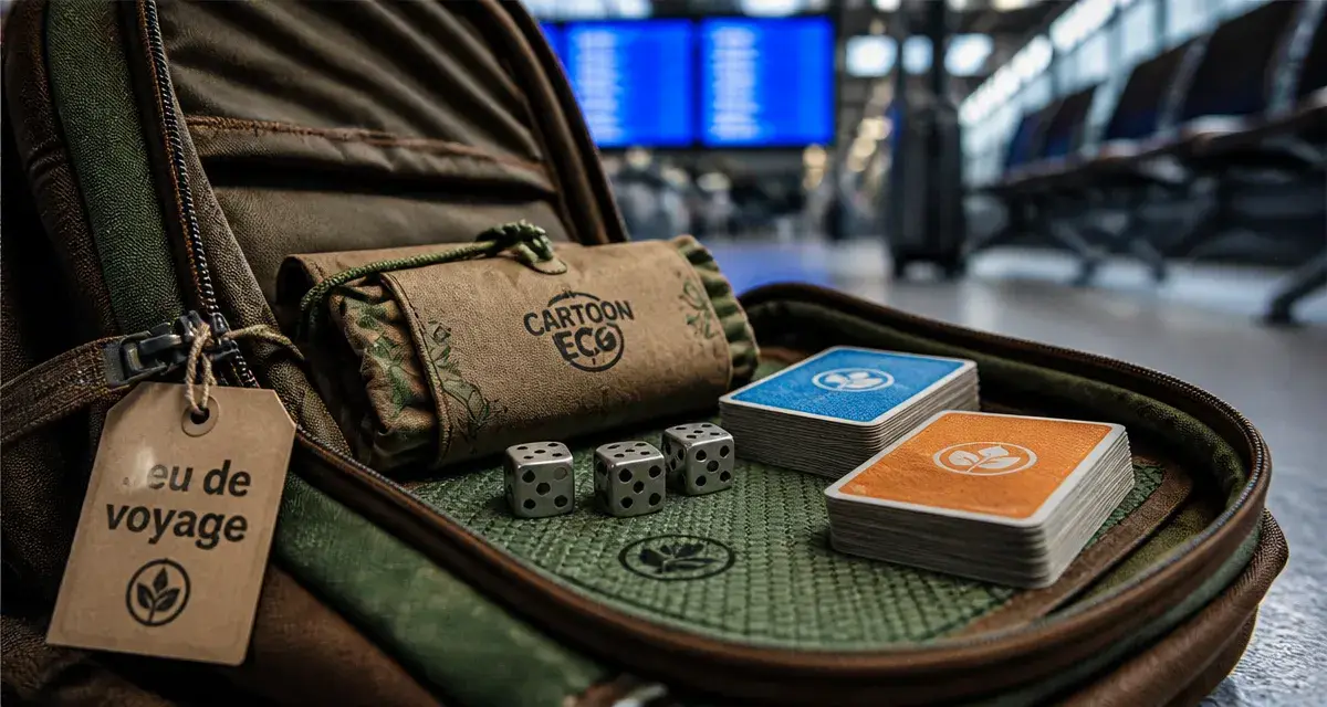 Jeu de société voyage dans un sac à dos, dés et cartes pour voyager sans surcharger
