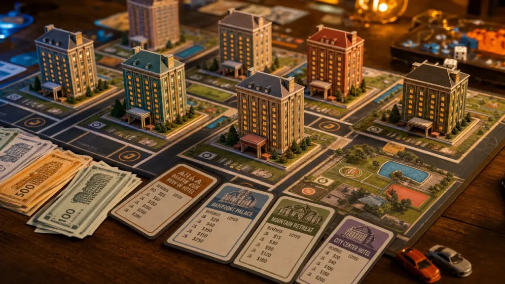 Hôtel, le jeu de société 3D où les loyers font basculer la partie