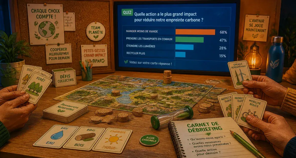 Jeux sur l'environnement animation : table de jeu éco coopératif en carton
