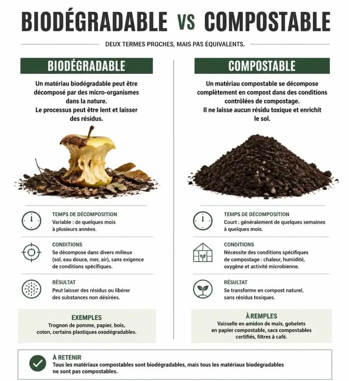 Différence entre déchet biodégradable et compostable pour le tri des déchets
