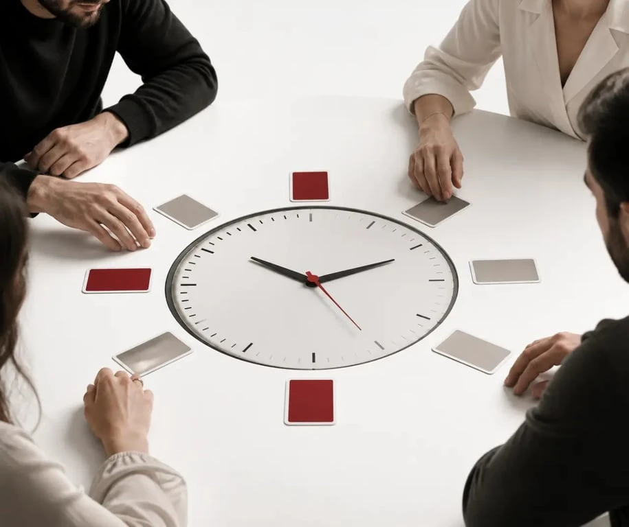 Take Time jeu de société : joueurs plaçant des cartes autour d’une horloge en pleine partie