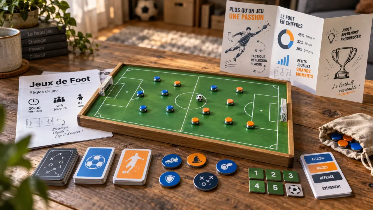 Jeu de société foot sur mini terrain : cartes, jetons et gestion de club