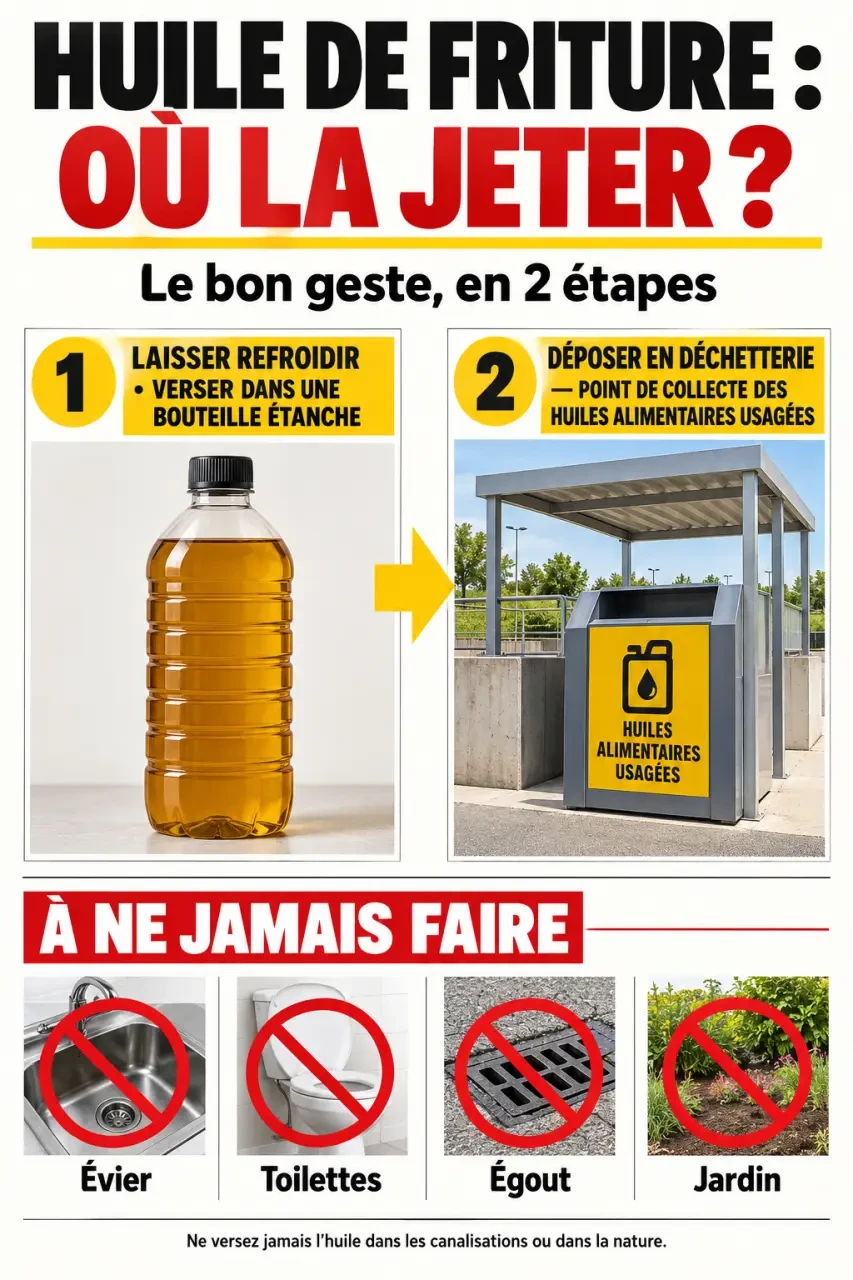 Où jeter l’huile de friture : dépôt dans un récipient fermé en déchetterie