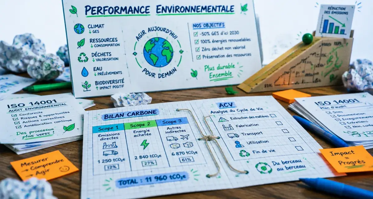 Performance environnementale : tableau de bord et indicateurs (Scopes 1-2-3, ACV, audit)