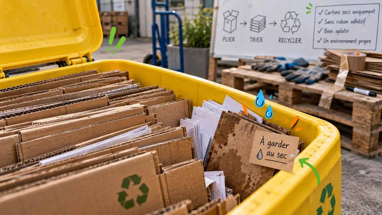 Recyclage carton : bac jaune en entreprise, cartons propres et secs à recycler